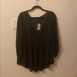 Sheer Black V-Neck Blouse